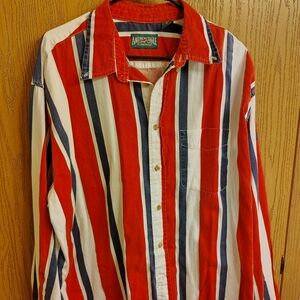 American Eagle Outfitters Red, Navy & White Vertical Stripe Button-Down Shirt